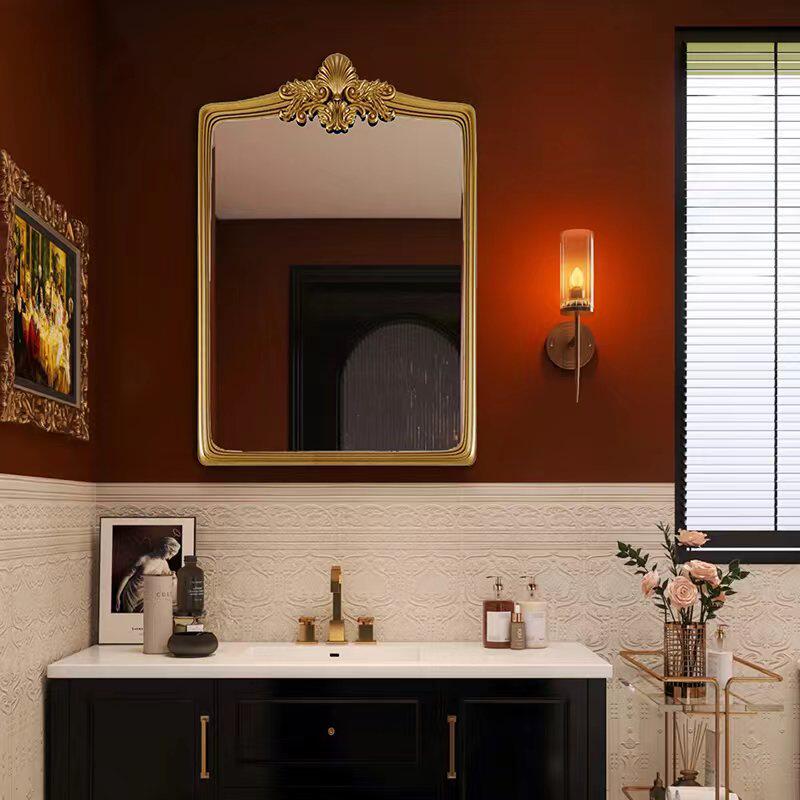 欧式复古梳妆镜壁挂壁炉法式挂墙美式雕花装饰镜卫生间浴室化妆镜