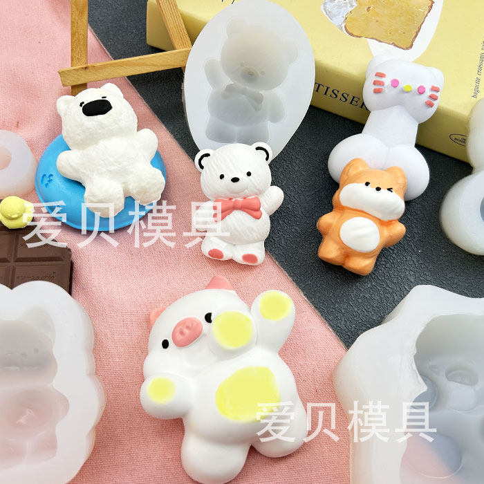 困袋猪捏捏乐硅胶模具kt杰宝西高地小狐狸挥手小熊巧克力慕斯模