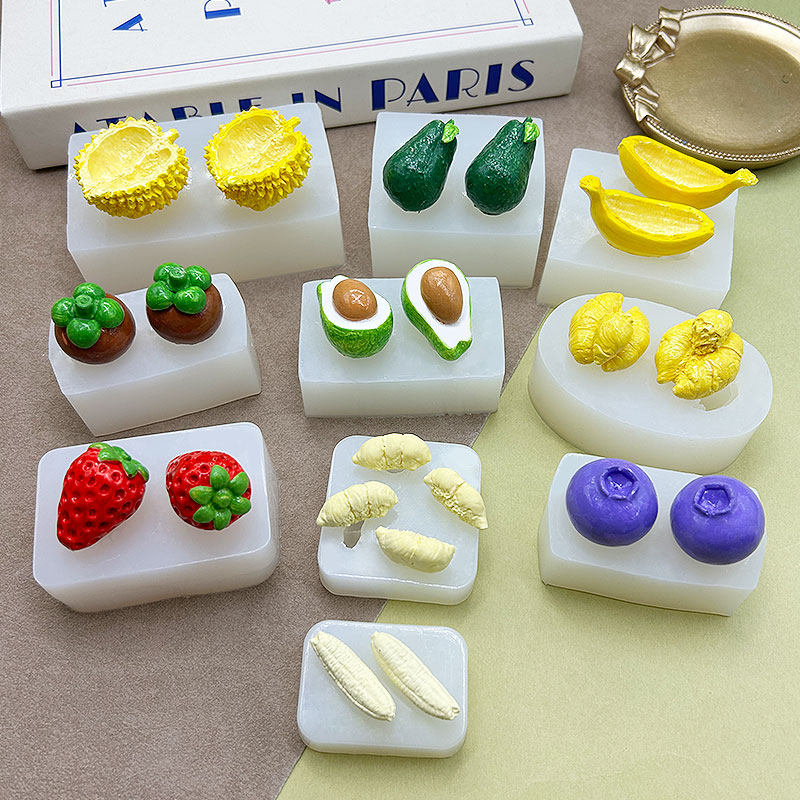 3d立体鼻嘎水果硅胶模具蓝莓牛油果香蕉DIY巧克力装饰水晶滴胶模