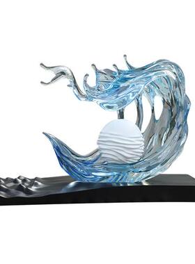 售楼处酒店大堂雕塑客厅玄关家居装饰品透明树脂浪花大型落地摆件