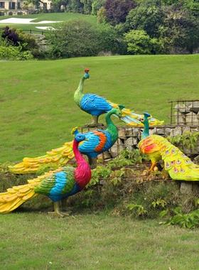 玻璃钢大型彷真孔雀摆件发光动物灯雕塑户外花园林景观庭院装饰品