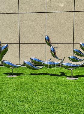 彷真小鱼抽象鱼雕塑售楼部水池装饰不锈钢切片鱼群海洋海豚摆件