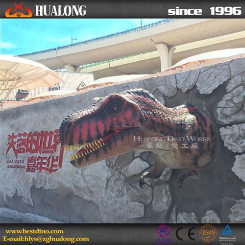 机械电动模型破墙而出的霸王龙头形态逼真仿真度高源头实力厂家