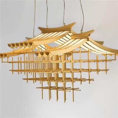 定制中式古典宫殿吊灯鸟巢式实木条仿古屋脊售楼部屋檐古建筑房子