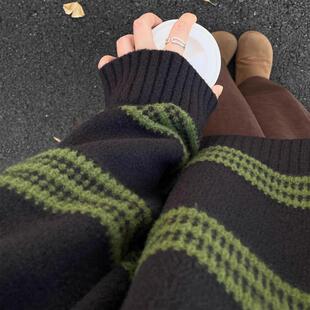 秋冬季 内搭厚毛衣女超好看高级感小众撞色设计宽松软糯套头针织衫