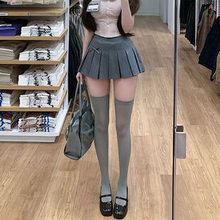 春夏季薄款烟灰色过膝袜韩国蝴蝶结黑色jk大腿袜日系白色长筒袜女