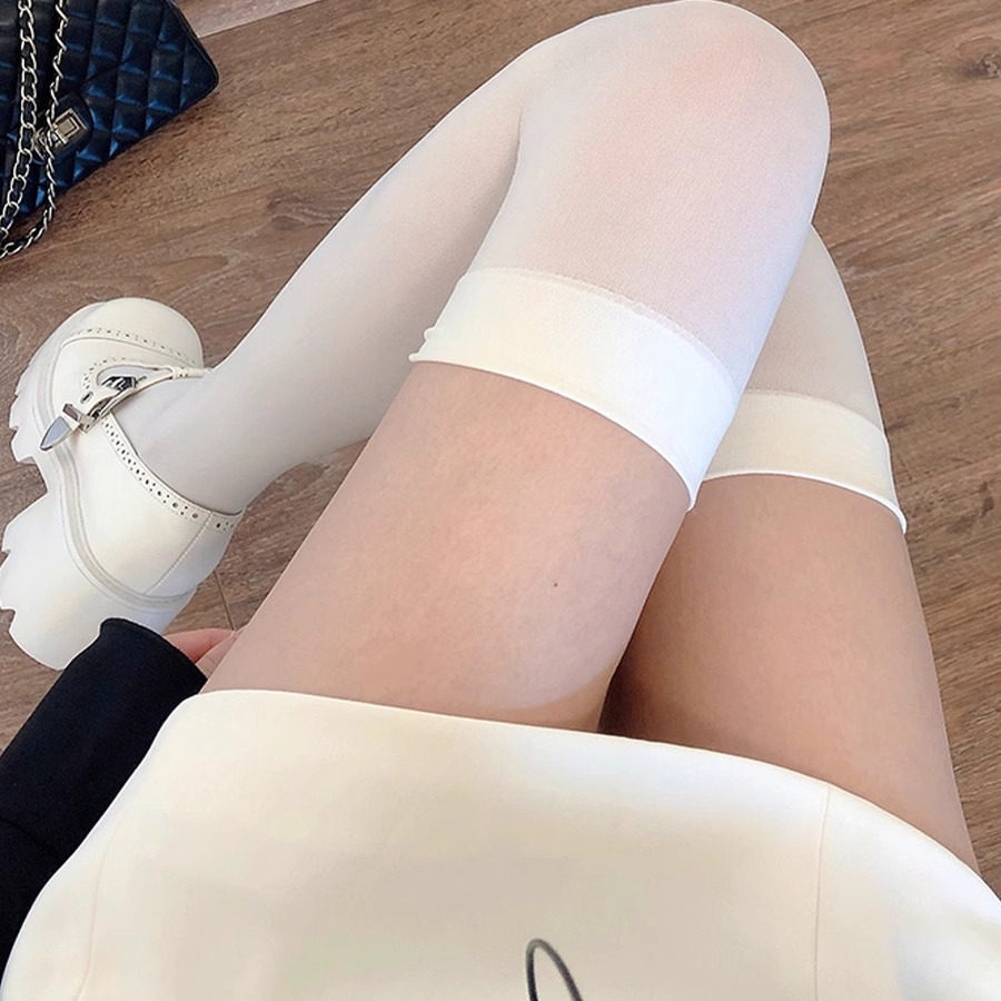 过膝袜奶白女透明天鹅绒袜子打底女日系白丝长筒袜黑色jk过膝丝袜