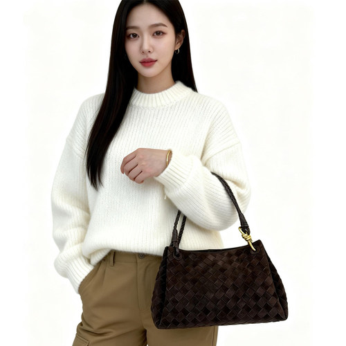 B家手工麂皮绒牛皮编织真皮女包单肩手提横款Parachute降落伞包潮