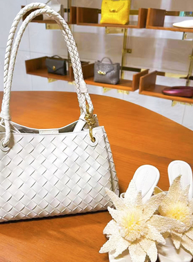 B家手工牛皮编织真皮女包手提横款降落伞包单肩斜挎菜篮子水桶包