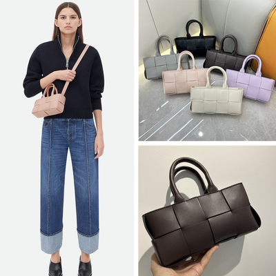 B家编织真皮女包横款迷你tote托特包小众设计牛皮单肩斜挎手提包