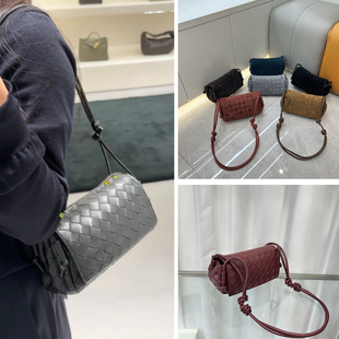 B家麂皮绒手工牛皮编织真皮女包单肩斜挎翻盖小方包简约相机小包