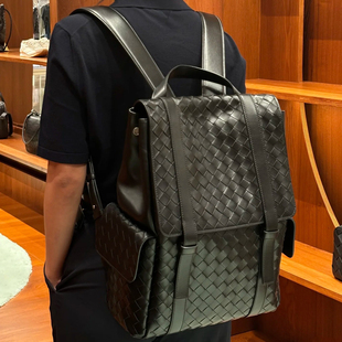 B家手工牛皮编织真皮女包back school男女双肩背包旅行电脑包