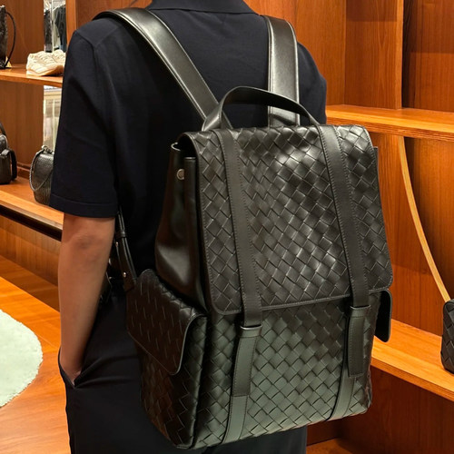 B家手工牛皮编织真皮女包back to school男女双肩背包旅行电脑包