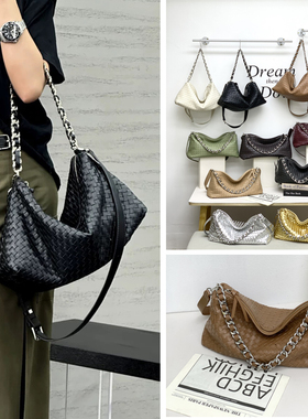 欧洲站B家牛皮手工编织真皮女包单肩斜挎链条托特包大容量购物袋