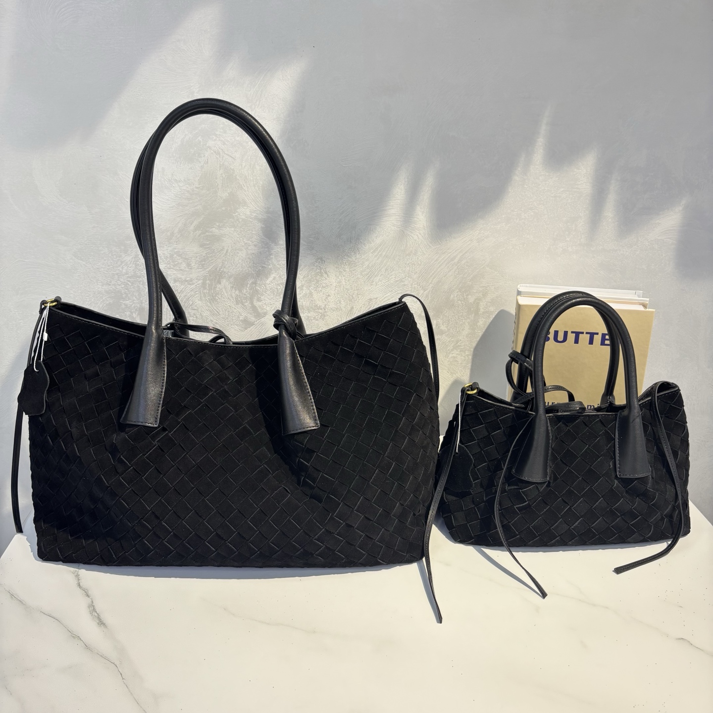 B家头层牛皮手工编织真皮女包Pinacoteca麂皮绒手提托特包购物袋