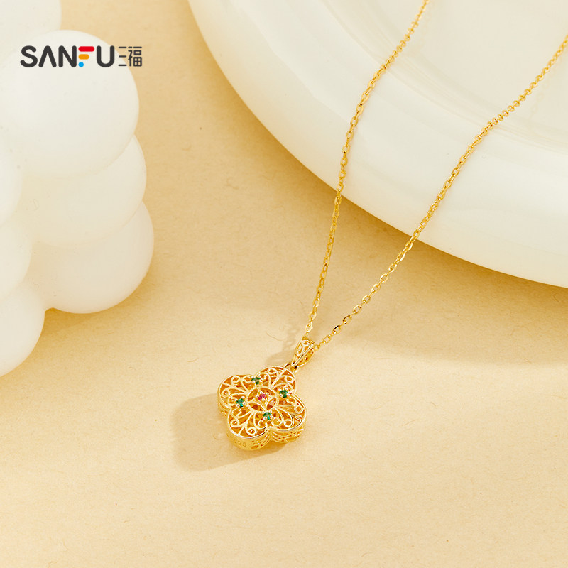 三福925银花丝福芦短项链单条 新中式时尚首饰配饰链条842115