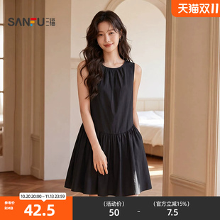 三福连衣裙2026夏季两侧可调节绑带A型娃娃裙子女装523496
