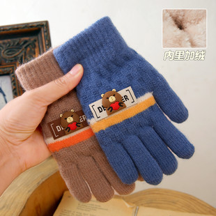 2025新款男孩手套6-12岁儿童冬季保暖加绒加厚抗冻五指大童男童潮