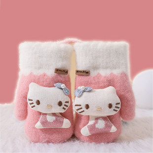 宝宝冬季手套女孩1岁2婴幼儿小童可爱保暖防寒加绒连指挂脖手焖子