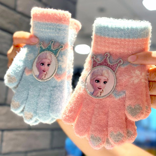 艾莎公主儿童五指手套女童公主4-6岁5宝宝冬季保暖全分指冰雪奇缘