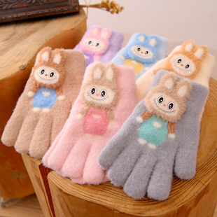 儿童手套男女童五指套2025新款拉布布秋冬幼儿园宝宝毛绒保暖防寒