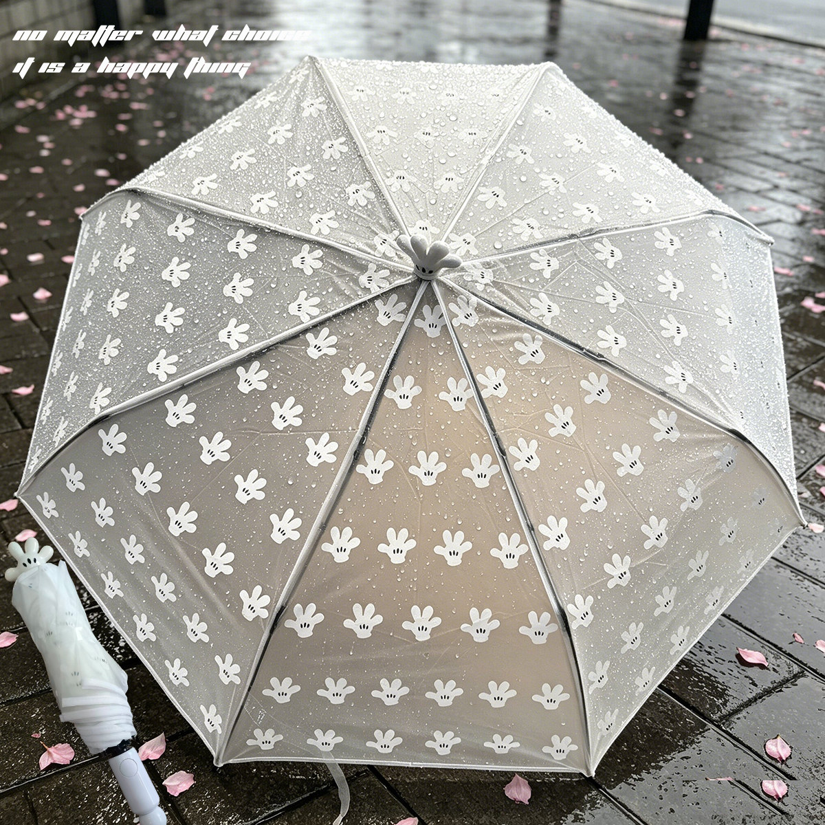 米奇磨砂透明全自动折叠大号雨伞图片