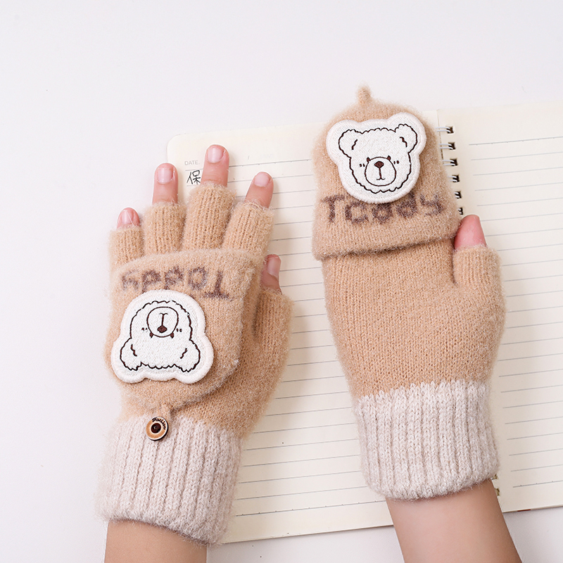 儿童手套男童冬季保暖半指翻盖