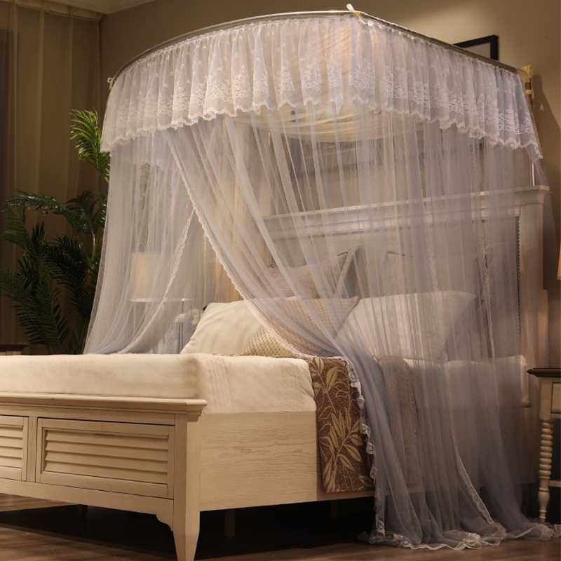 伸缩蚊帐家用卧室1.5m床u型1.8公主风 2米带支架遮光2021新款