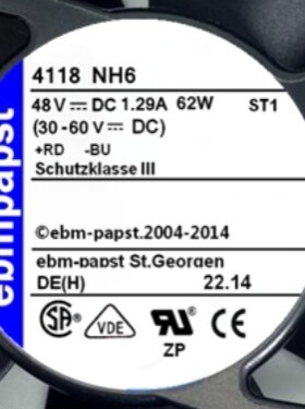 正品德国ebmpapst 4118 NH6 48V 1.29A 62W 12038 大风量铝机风扇