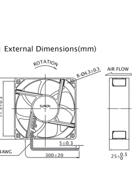 MF80251V1-1000U-G99散热风扇 8025 12V 3.72W 80*80*25MM 3线