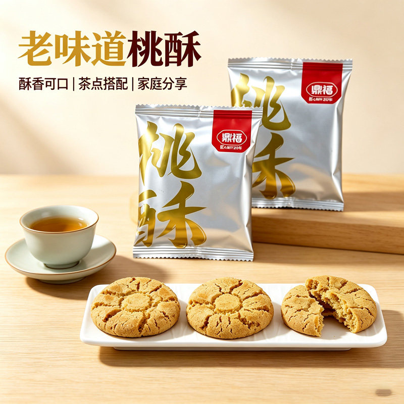 鼎福黄油桃酥308g早餐代餐传统老味道桃酥休闲中式糕点饼干零食品
