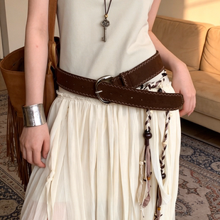 复古废土风咖色麂皮绒宽版 饰 腰带女小众显瘦腰封配连衣裙子皮带装