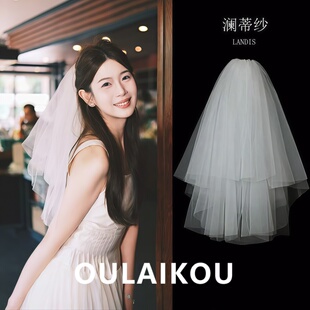 白色头纱头饰领证求婚拍照道具新娘结婚订婚登记主婚纱女蓬蓬小短