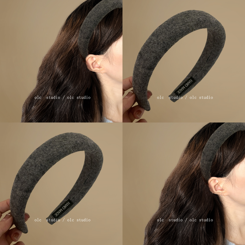 毛呢灰色！纯色羊毛呢高颅顶发箍