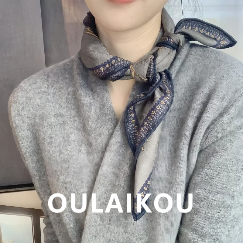 【灰金钥匙】老钱风浅灰系脖方巾女高级感百搭毛衣风衣领巾配饰