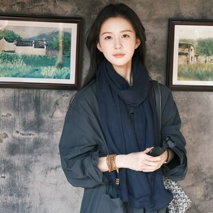 2026围巾女冬季长款披肩两用春秋加厚男女情侣保暖藏蓝色黑色围脖