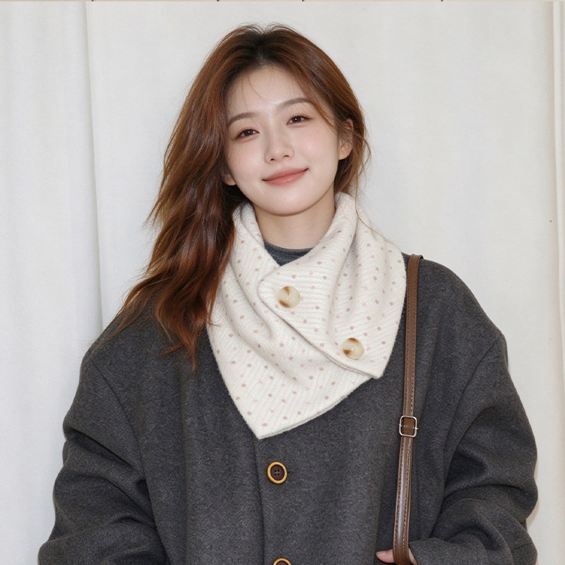 小松奈奈同款波点纽扣针织围巾女日系古早风保暖护颈秋冬季围脖潮