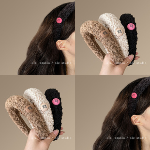 散发魅力！可爱羊羔毛发箍！高颅顶压发头箍时尚高级感头饰盘发器