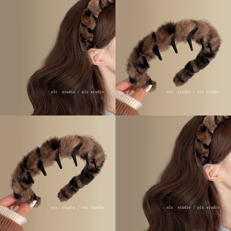 栗子蒙布朗~韩系咖色毛绒发箍女