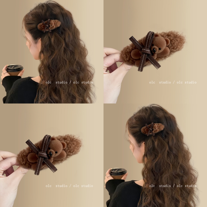 糯糯熊~韩系秋冬小熊毛绒发夹