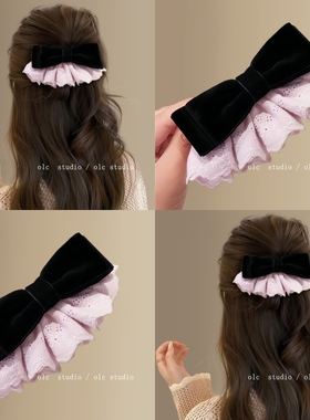 【OlC】秋冬丝绒蝴蝶结发夹女气质低马尾弹簧夹半扎发夹子头旅行