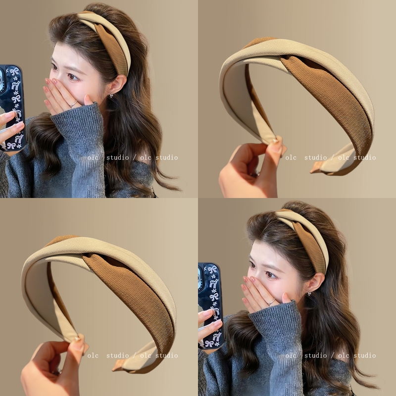 南意漫步~复古拼色交叉宽边发箍
