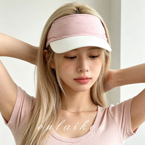 元气少女！粉色弹力发带帽夏遮阳
