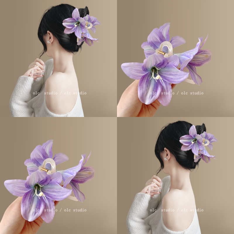 雅韵紫！超仙仿真百合花抓夹！