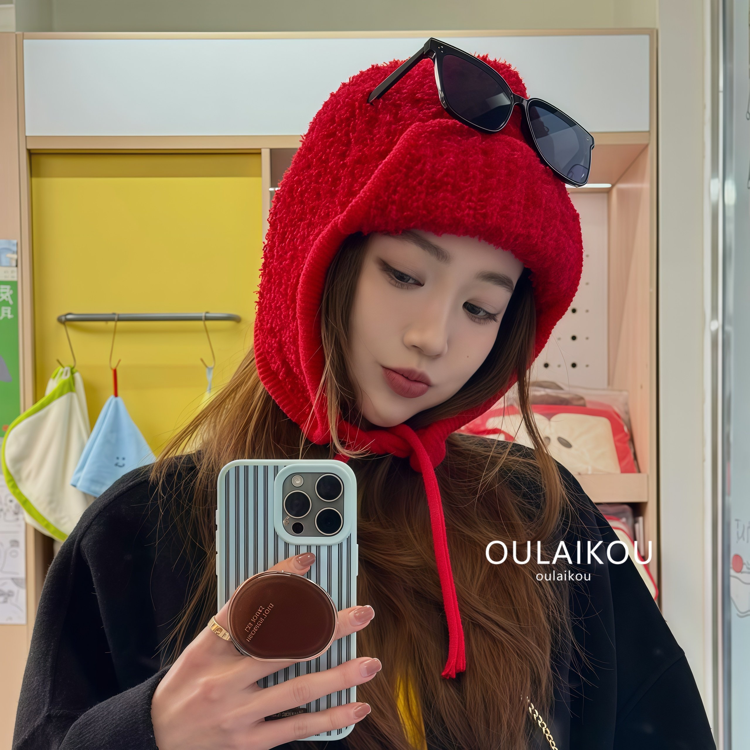 圣诞新年红色针织护耳帽子女款秋冬季显脸小包头飞行帽可爱雷锋帽,服饰配件/皮带/帽子/围巾,帽子,淘宝优惠券,粉丝福利购,淘宝优惠卷