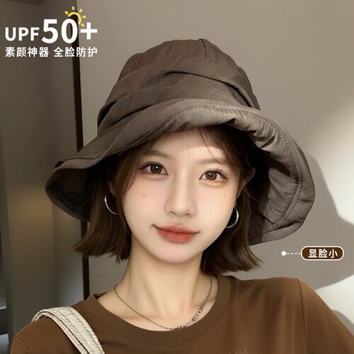 复古褶皱渔夫帽女款夏季薄款大檐