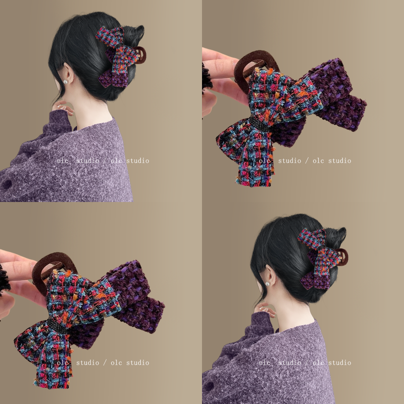 紫气东来~撞色双蝴蝶结大号抓夹