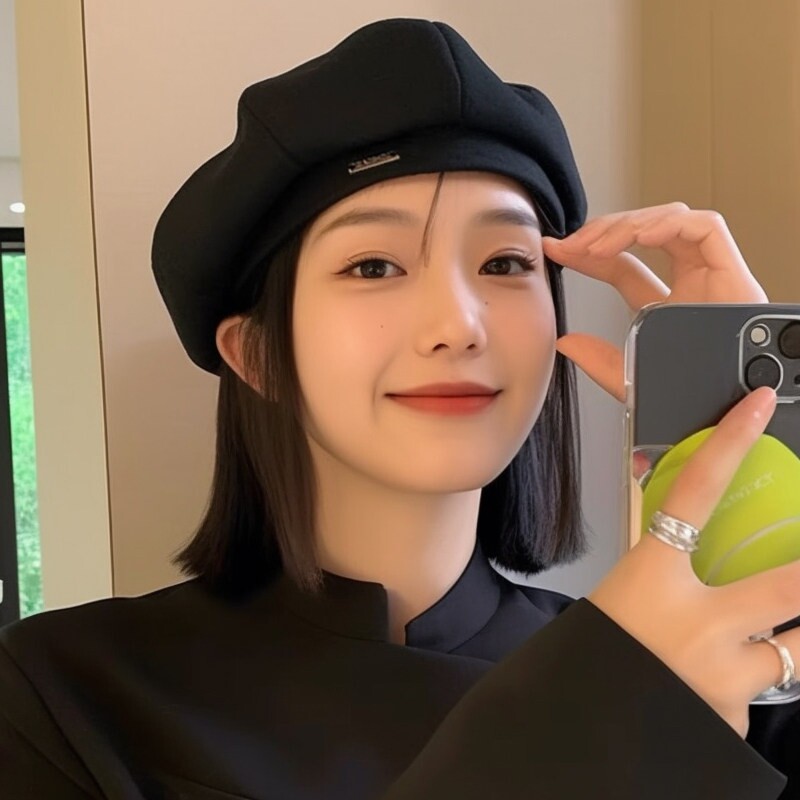 轻奢黑色贝雷帽女春秋2026新款显脸小蓓蕾帽八角帽画家帽秋冬帽子