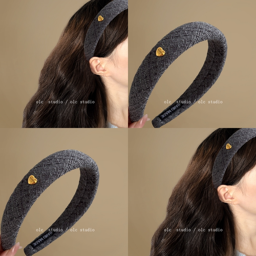 温柔浅灰！爱心金标发箍！
