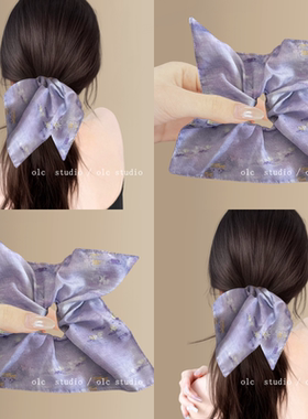 紫色挽梦~复古小众油画感方巾发圈女高级感气质后脑勺旅行头绳女